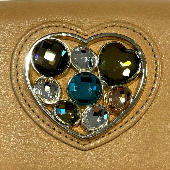 Lovcat Paris nude, carmel, camel, tan leather wallet with crystals heart - Picture 7 of 7